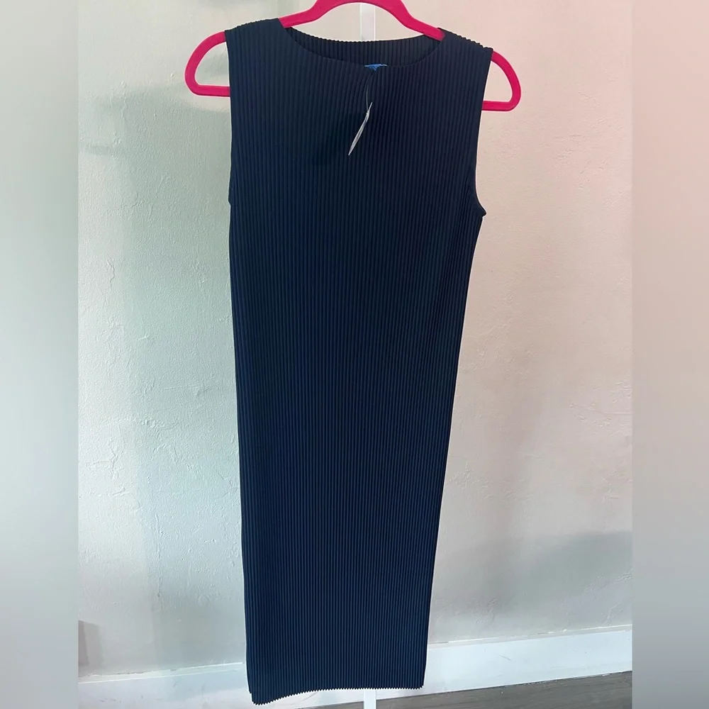 NWT J.McLaughlin Navy blue Olanna Dress Sz XS ribbed midi sleeveless new - Picture 2 of 6